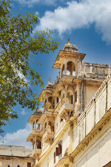 Intricately carved minarets of City Palace, Udaipur.