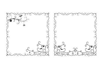 Halloween flourish wilds swirls Square Border frame, witch creepy scary bone victorian pumpkin bat spider pictures frames, vintage rectangle Decorative curly Elegant embellishment ornament borders  