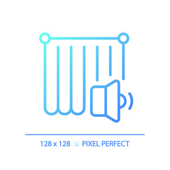 2D pixel perfect gradient soundproof curtain gradient icon, isolated vector, soundproofing blue thin line illustration.