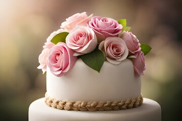 wedding cake decorated with roses  generated ai