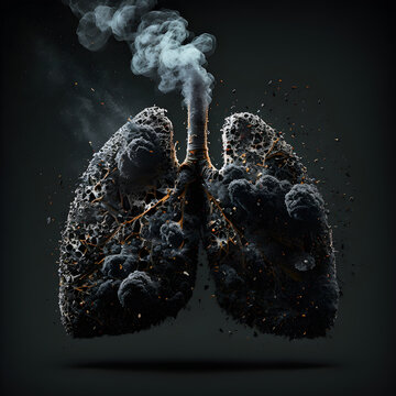 an illustration of a damaged and burnt human lungs due to smoking and drug use created using AI generative tools