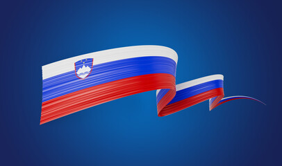 3d Flag Of Slovenia 3d Wavy Shiny Slovenia Ribbon Isolated On Blue Background 3d Illustration