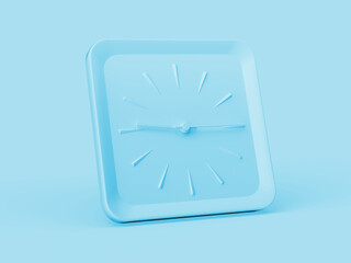 3d Simple Blue Square Wall Clock 9:15 Nine Fifteen Quarter Past 9 Blue Background, 3d illustration