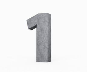 3d Concrete Number One 1 Digit Made Of Grey Concrete Stone On White Background 3d Illustration