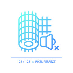 2D pixel perfect gradient soundproof mesh gradient icon, isolated vector, soundproofing blue thin line illustration.