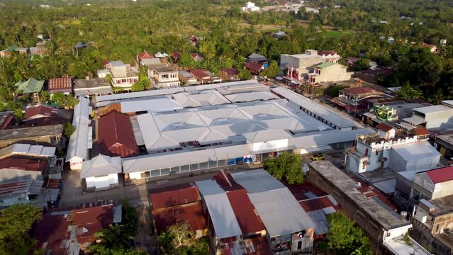 Aerial view of a sub-district market covered with a zinc roof.
Mattiro Bulu, South Sulawesi  Indonesia.
August 20 2023