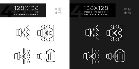 Pixel perfect light and dark mode icons set of soundproofing, editable thin linear creative illustration.
