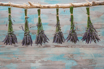 Freshly cut lavender on a garden table
