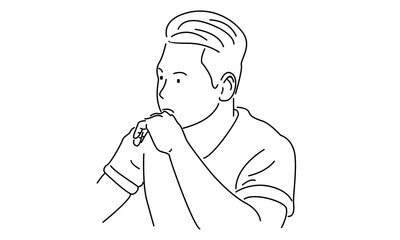 line art of worried man thinking