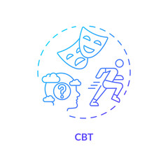 2D gradient CBT blue thin line icon concept, isolated vector, illustration representing behavioral therapy.