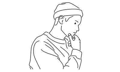 line art of worried man thinking