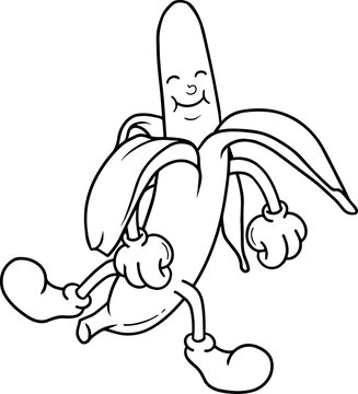 fruit, banana kawaii characters. Hand drawn doodles of comic mascot. 70s retro vibes. kawaii food