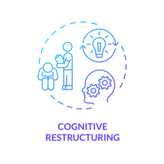 2D gradient cognitive restructuring blue thin line icon concept, isolated vector, illustration representing behavioral therapy.
