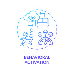 2D gradient behavioral activation blue thin line icon concept, isolated vector, illustration representing behavioral therapy.