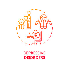 2D gradient depressive disorders red thin line icon concept, isolated vector, illustration representing behavioral therapy.