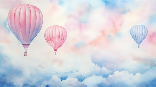 watercolor pastel air baloon, background, ai generated