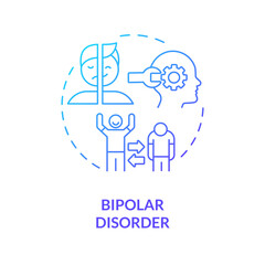 2D gradient bipolar disorder blue thin line icon concept, isolated vector, illustration representing behavioral therapy.