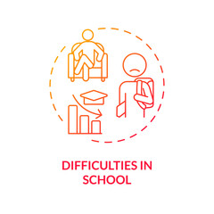 2D gradient difficulties in school red thin line icon concept, isolated vector, illustration representing behavioral therapy.