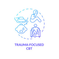 2D gradient trauma focused CBT blue thin line icon concept, isolated vector, illustration representing behavioral therapy.