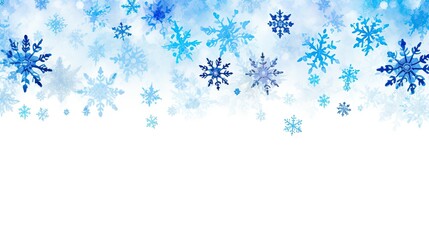  blue snowflakes on white background, pastel colour