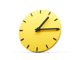 3d Simple Yellow Round Wall Clock 1:15 One Fifteen Quarter Past One 3d illustration