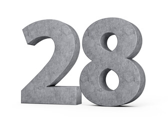 3d Concrete Number twenty eight 28 Digit Made Of Grey Concrete Stone On White Background 3d Illustration