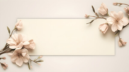 Website Header for Wedding or Anniversary. Invitation Announcement Blank with Flowers. Modern Minimalist Light Palate. 16:9 Aspect Ratio.