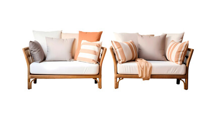 Garden rattan armchairs on transparent background. Generative ai design concept art.
