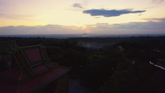 Drone Over Preah Kral Pagoda At Dusk