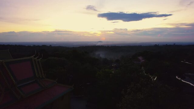 Drone View Of Preah Kral Pagoda During Twilight