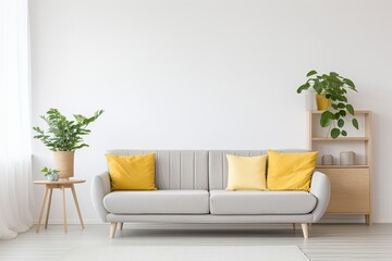 modern living room with sofa and yellow pillows