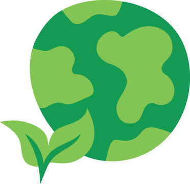 Green planet with leaves isolated on white background. Recycle sign for ecological lifestyle. Hand drawn vector icon.