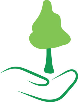Hand with tree isolated on white background. Recycle sign for ecological zero waste design. Hand drawn vector eco icon.