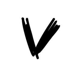 Brush stroke V letter latin english in doodle brush hand drawn style isolated on white background. For abc, education, logo, branding, font, alphabet, signboard, lettering, presentation.
