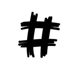 Symbol hash brush stroke font in doodle brush hand drawn style isolated on white background. For abc, education, logo, branding, font, alphabet, signboard, lettering, presentation.
