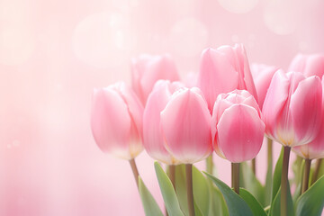 pink tulips on a light pink background, photo shoot, in the style of bokeh, soft and dreamy depictions, 