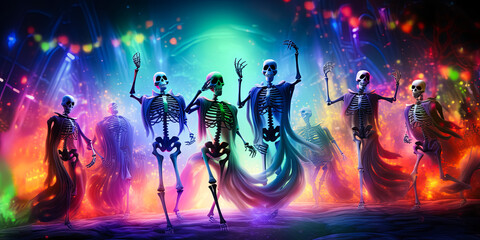 Obraz premium illustration of skeletons which dancing on Halloween disco party