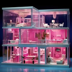 Barbie house 3d rendering illustraton, dream, fantasy, animation, Generative AI - obrazy, fototapety, plakaty