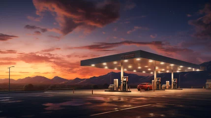 Zelfklevend Fotobehang Gas station at sunset © levit