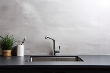 Kitchen sink and water tap - copy space banner (Generative AI)