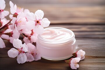 Fototapeta na wymiar natural cosmetics - pink face cream in neutral container (Generative AI)