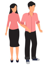 Flat vector illustration of young couple in pink and black color casual wear.
