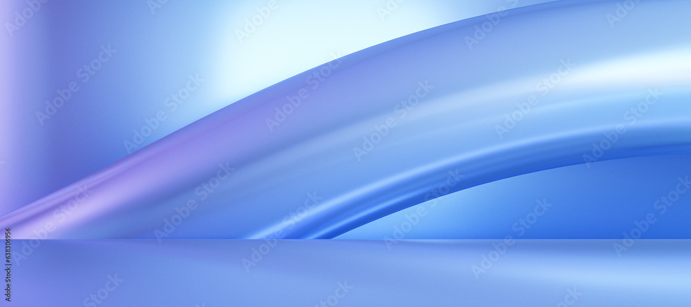 Poster Abstract wide geometric blue waves or lines backdrop. Landing page concept. 3D Rendering.