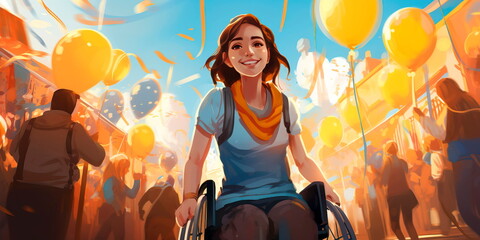 young woman with a disability actively volunteering at charity events. Generative AI