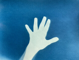 Hand cyanotype blue print. Abstract illustration