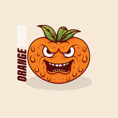 orange fruit logo mascot illustration design with cool and funny expression