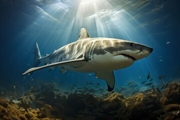 Great white shark underwater, Generative AI