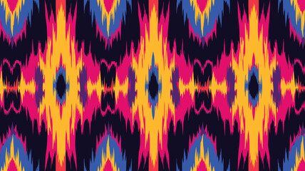 a colorful tribal design on a black background, in the style of pop art color explosions