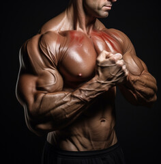 Fototapeta na wymiar The bodybuilder is flexing his biceps, fitness stock photos
