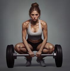 Fototapeta na wymiar Young woman with a dumbbell in the gym, fitness stock photos